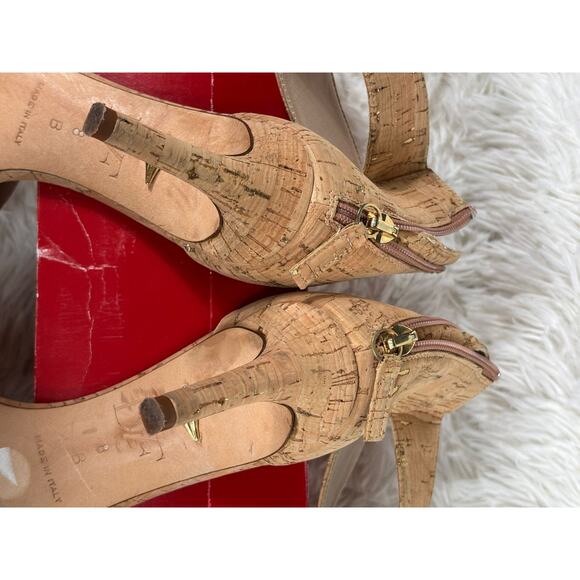 Diane Von Furstenberg Kinder Cork Ankle Strap Heel Womens Size 8 Tan Leather - Picture 3 of 6